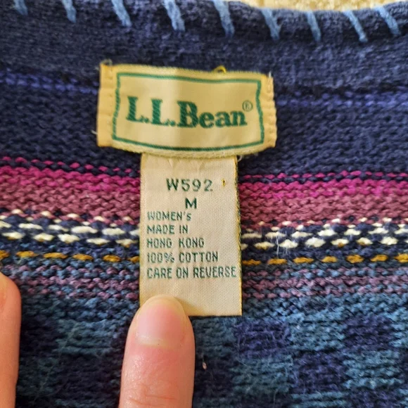 L.L. Bean Multicolor Stripe V-Neck Cardigan - Navy, Teal, Burgundy, Gold - Picture 5 of 9